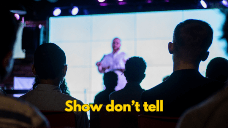 Graphic showing presentation secrets in public speaking, comparing memory pegs to a workshop pegboard for better audience retention.